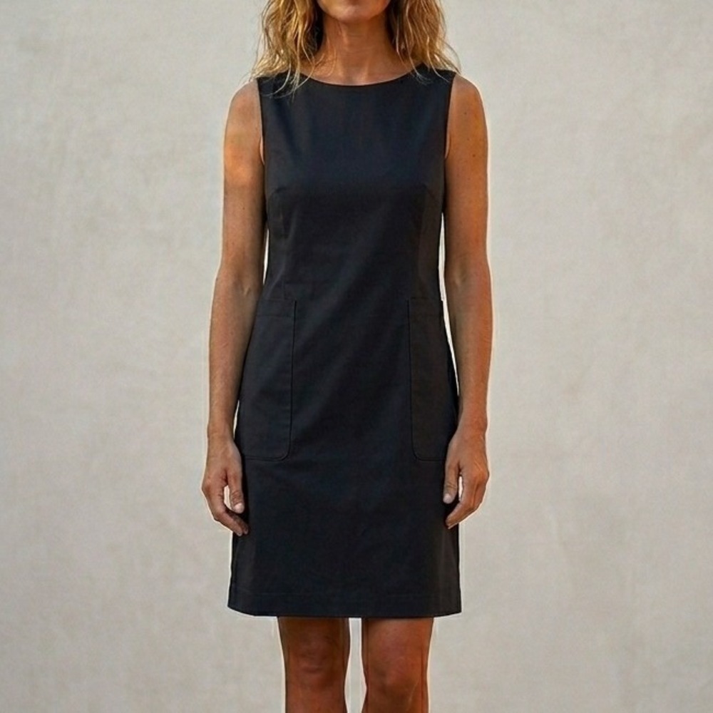 ModCloth Shift Dress‎ Women L Large Black Sleeveless Front Pockets Mini LBD